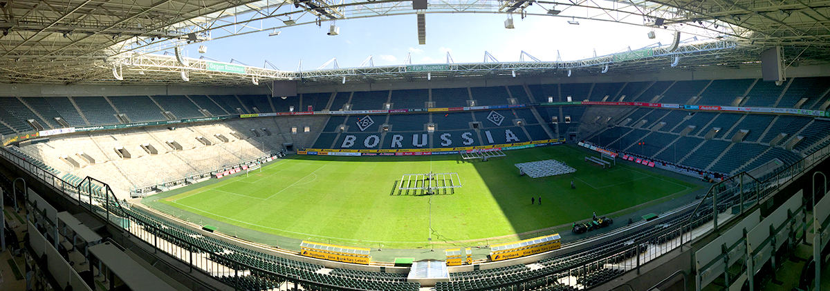 The field at Borussia Park Stadium viewed from the stands