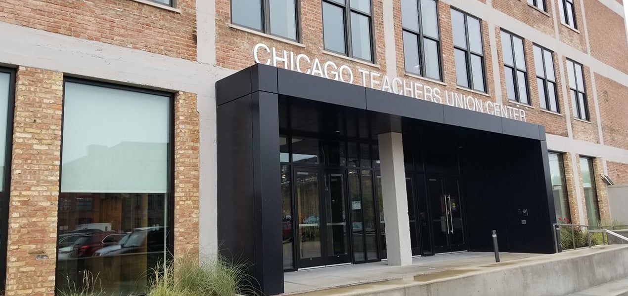 View of the entrance to Chicago Teachers Union Center