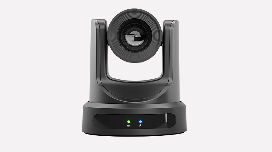 Front view of a Q-SYS NC Series PTZ Camera