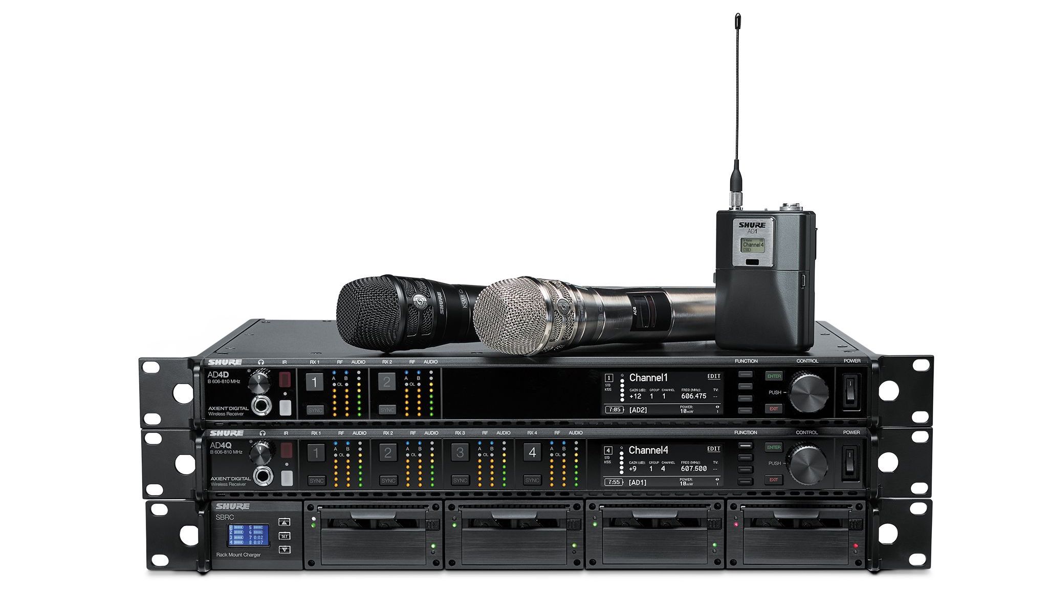 Image of microphones on two rack-mount units