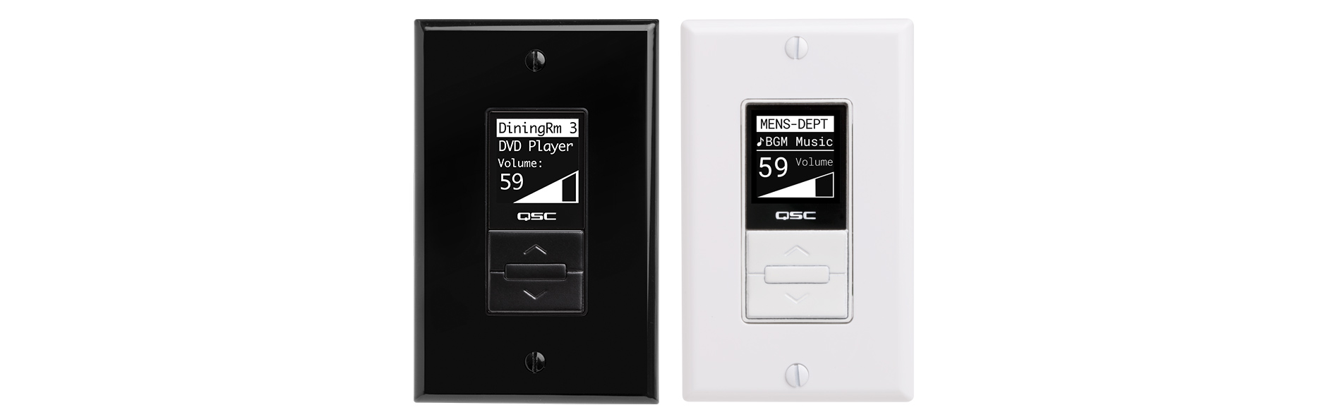 Hero front view of two NA MP-MRC wall controllers in black and white