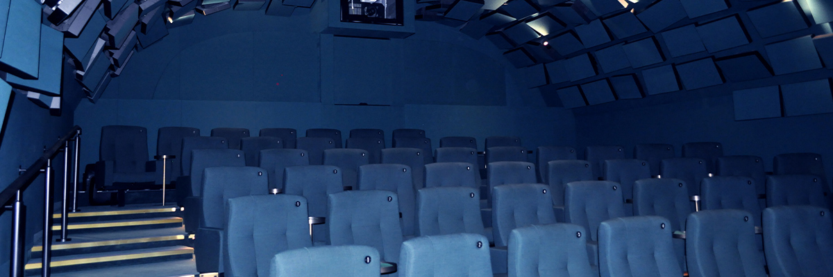 View of a small cinema with the lights off at the Archlight Cinemas in London