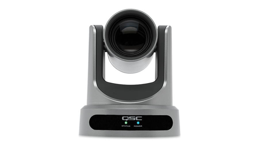 Front view of a Q-SYS NC-12x80 PTZ Camera