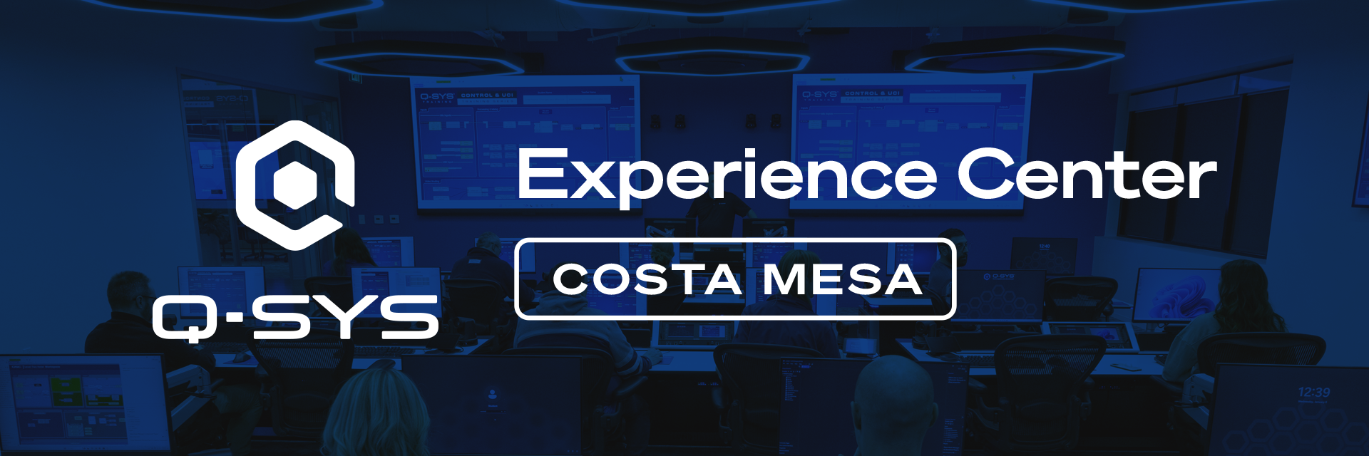 Q-SYS and Experience Center Austin logos